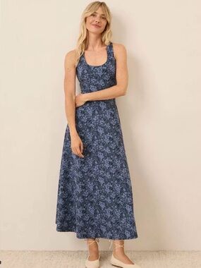 PACT Fit & Flare Open Back Floral Maxi Organic Cotton feminine Preppy Dress Sz L